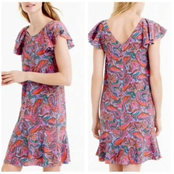 J. Crew Dresses & Skirts - J. Crew 100% Silk Ruffle Flutter Sleeve Dress in Paisley Print, Size 2 🗣